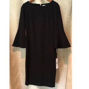 Calvin Klein, Black Dress w/3/4 Bell Sleeves, exposed zipper, Sz 8, NWT